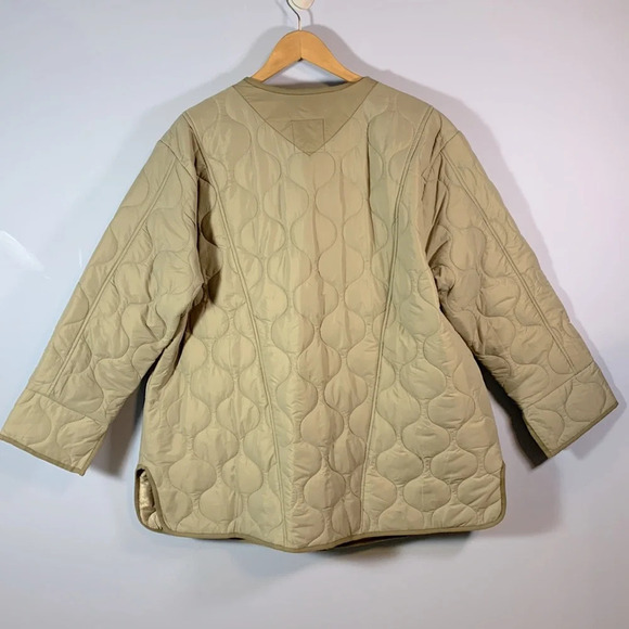 AVEC LES FILLES 1X short gray taupe putty quilted button down bomber Coat spring - Picture 4 of 11